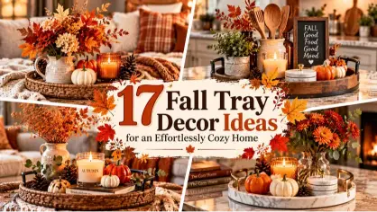 17 fall tray decor ideas featuring pumpkins, candles, florals, books, and rustic autumn accents