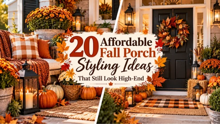 20 affordable fall porch styling ideas with pumpkins, mums, lanterns, wreaths, and cozy seasonal decor