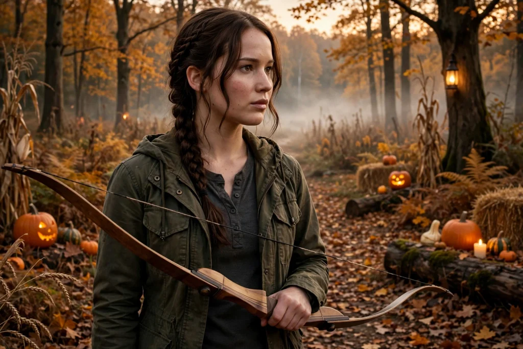 Katniss Everdeen costume with side braid and bow