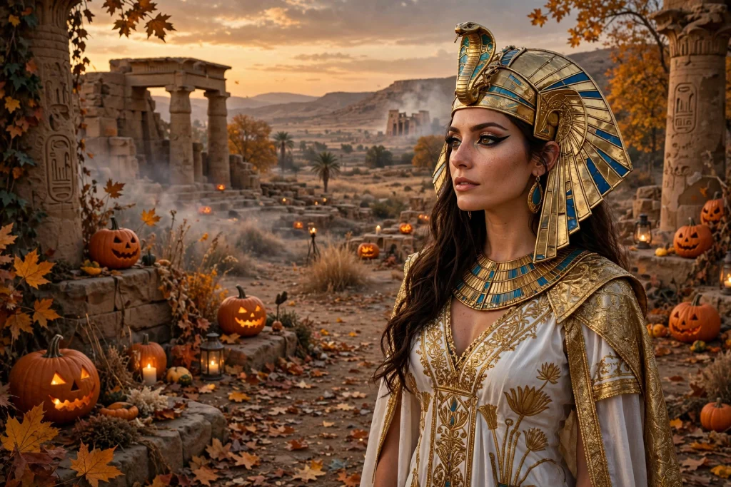 Cleopatra costume with gold headdress