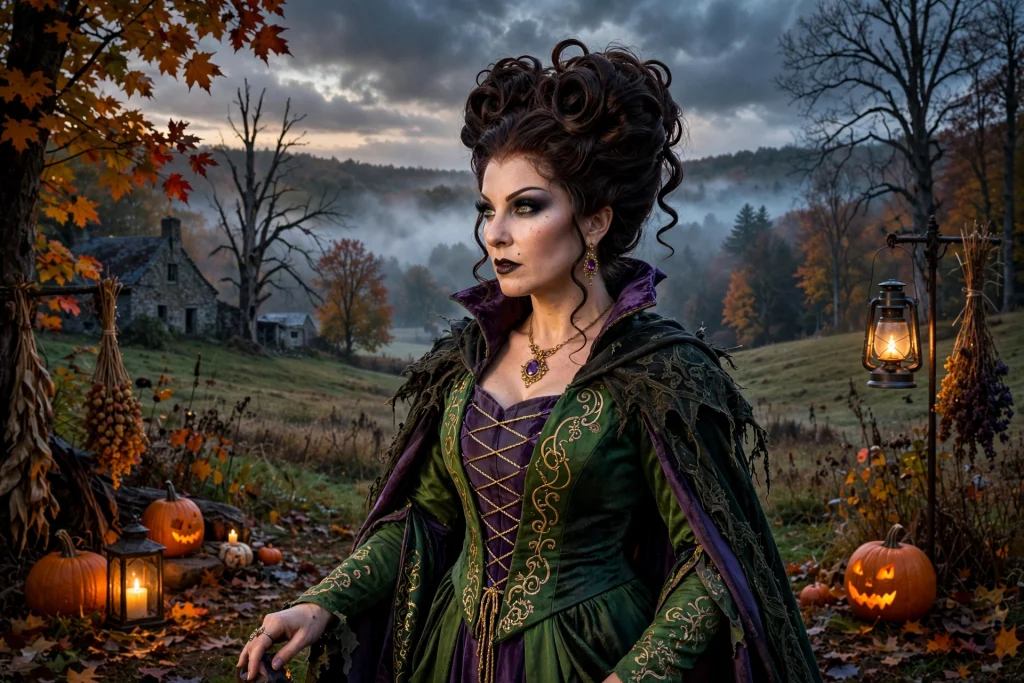 Winifred Sanderson witch costume with green and purple gown
