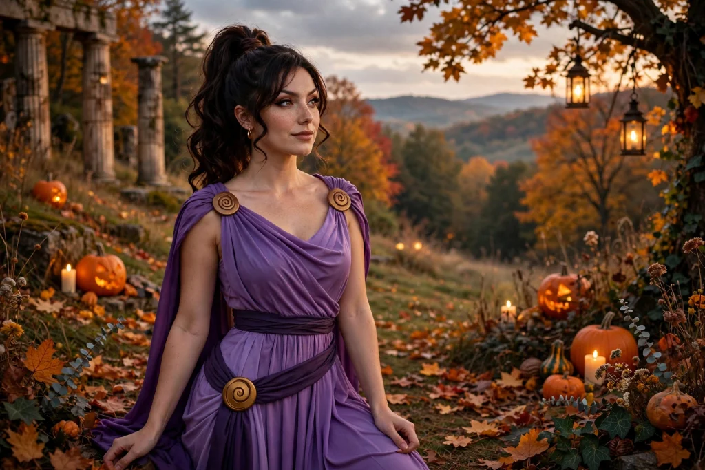 Megara costume with purple Grecian dress
