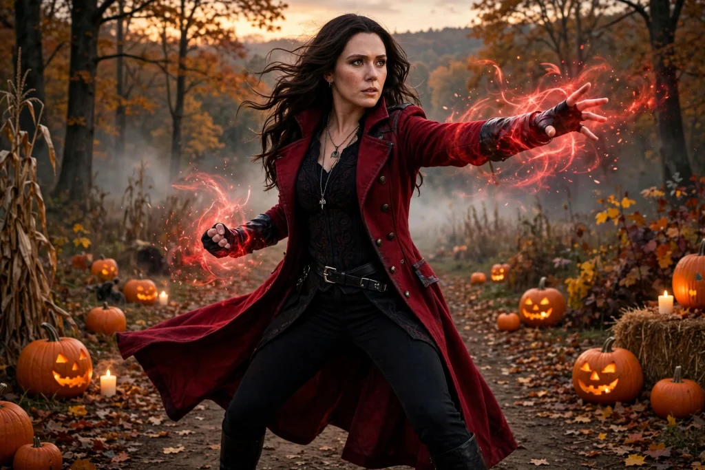Scarlet Witch costume with long red coat