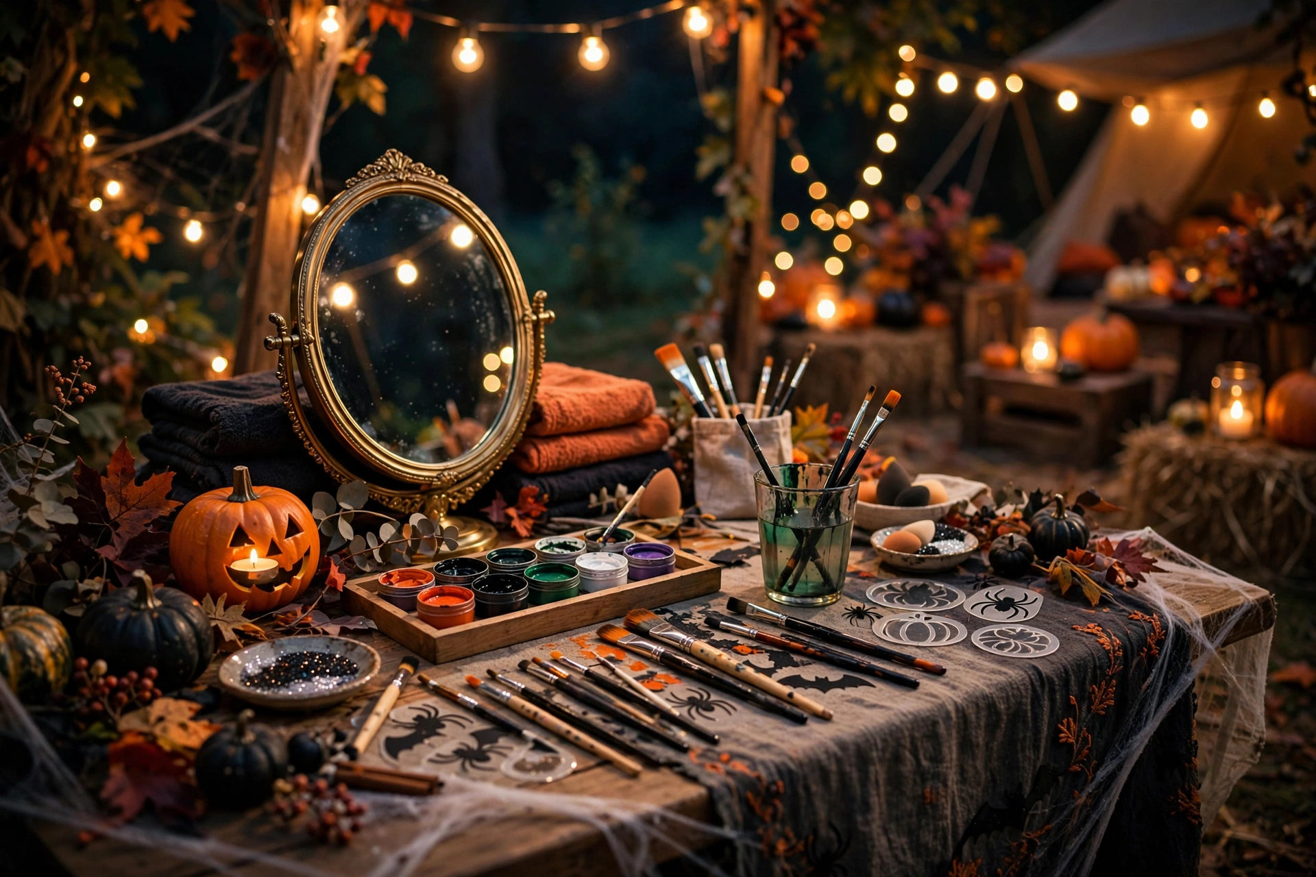 face painting table at an outdoor party