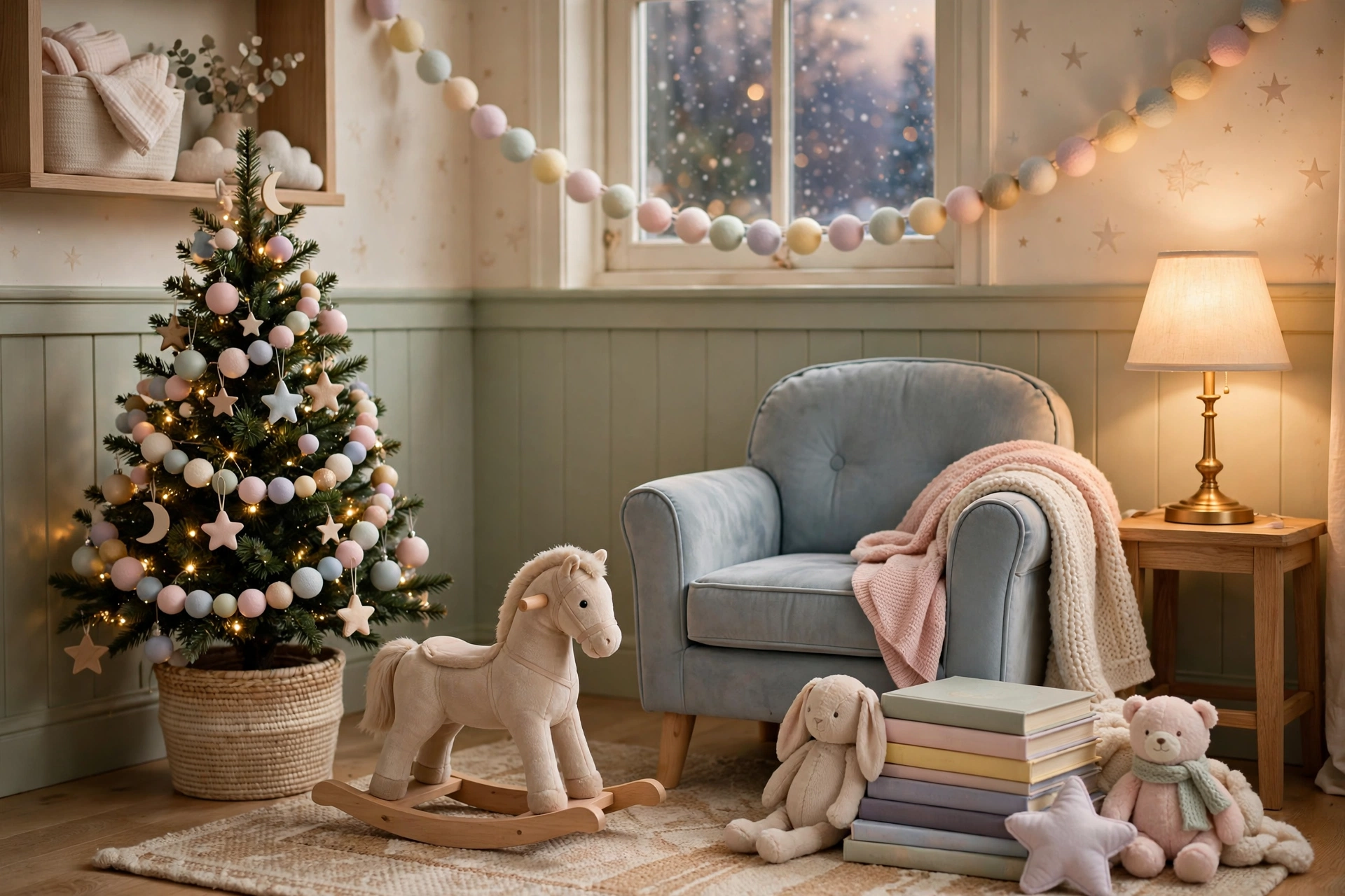 Winter and Christmas picture books collected for the nursery library