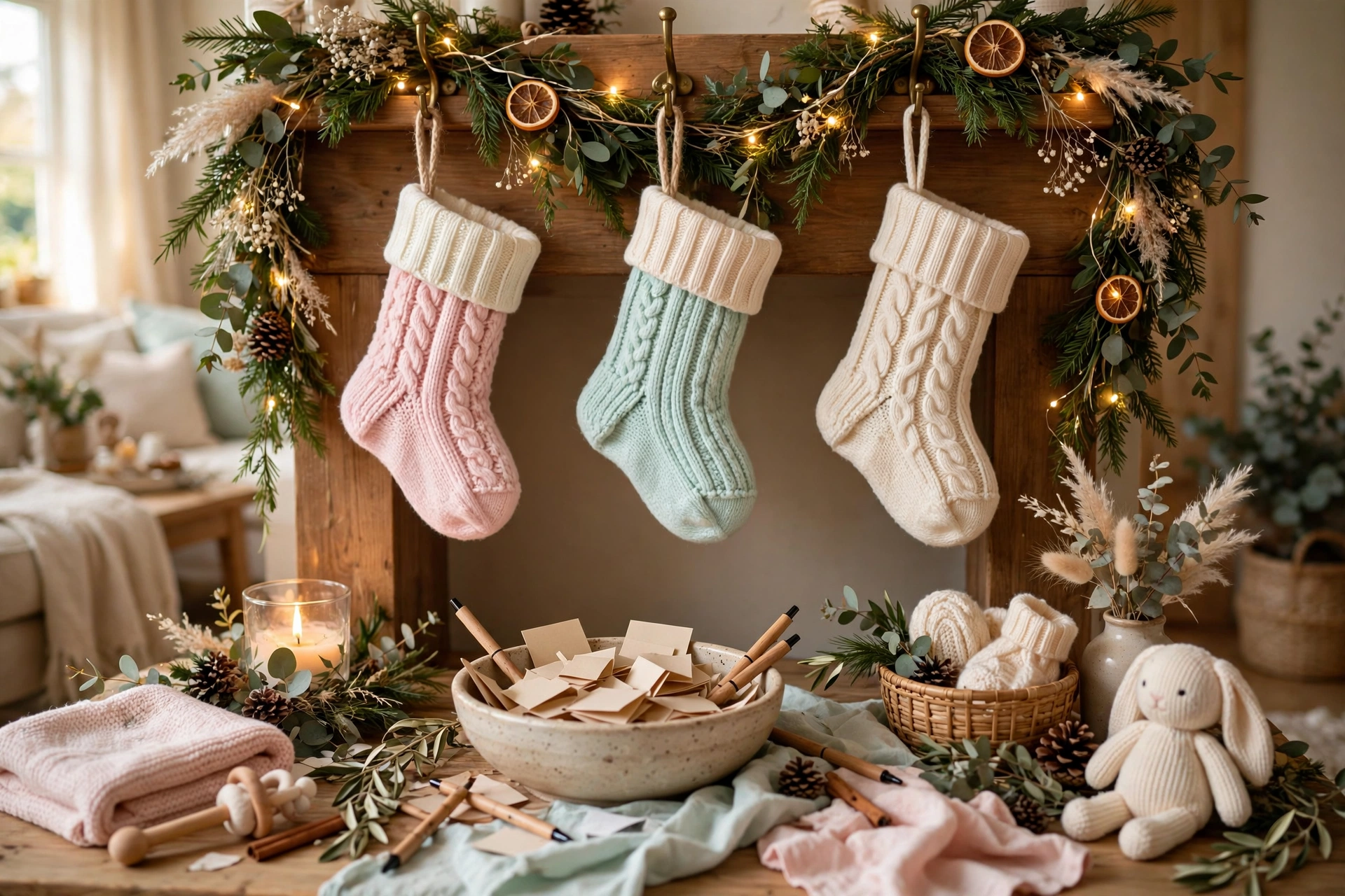 Christmas stocking baby name voting game with candy canes