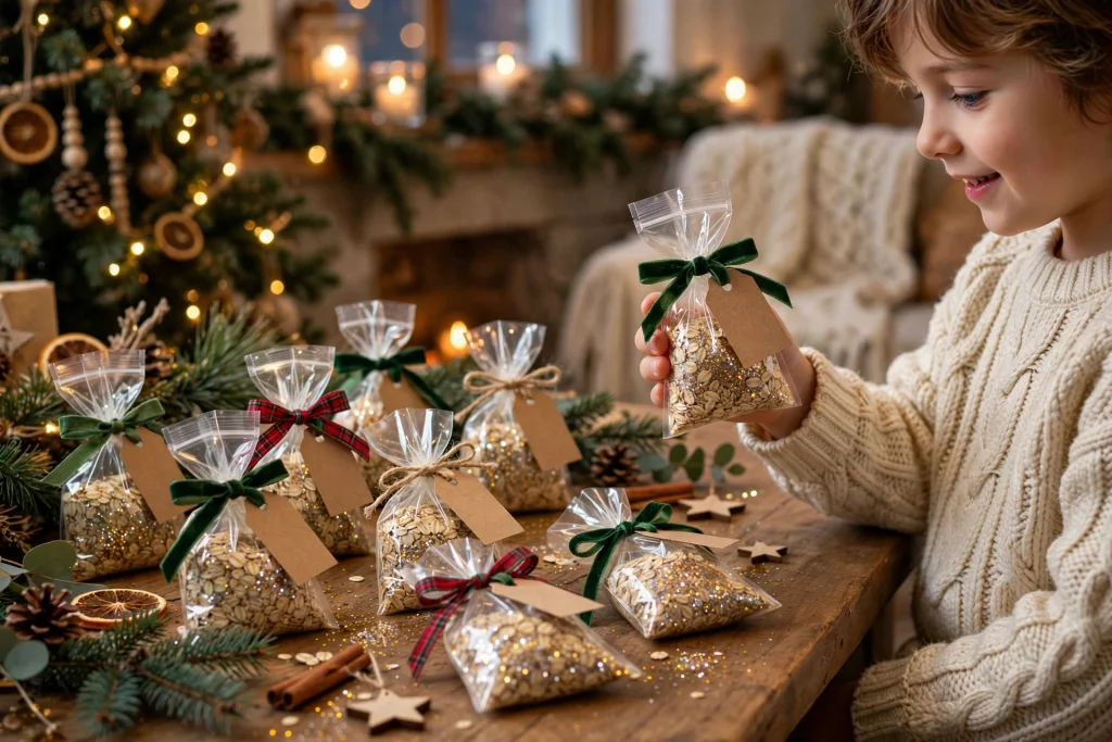 Reindeer food bags with oats and glitter and cute poem tags