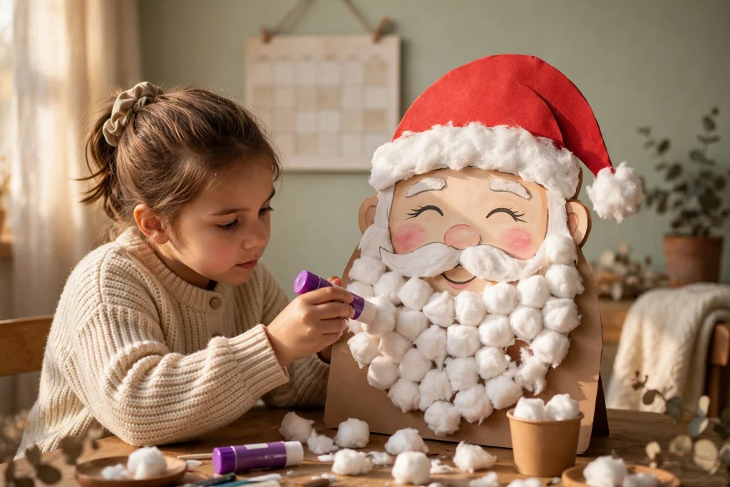 Santa beard countdown craft with cotton balls for each December day