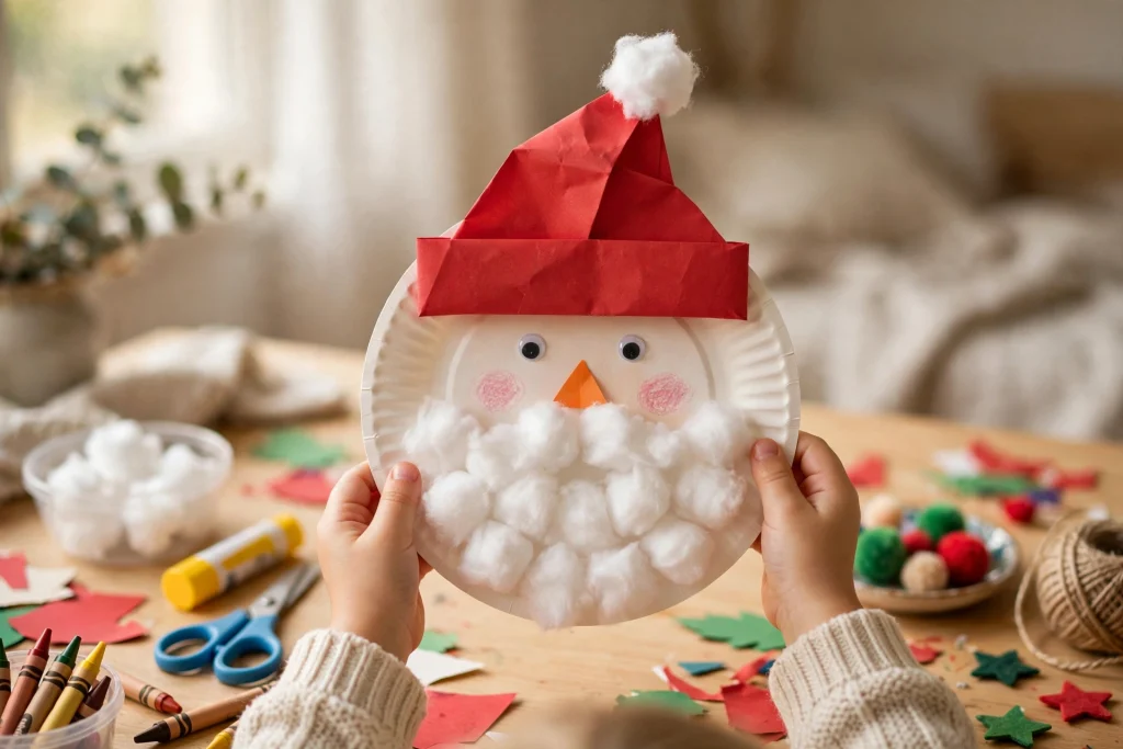 Cotton ball Santa beard craft for preschoolers