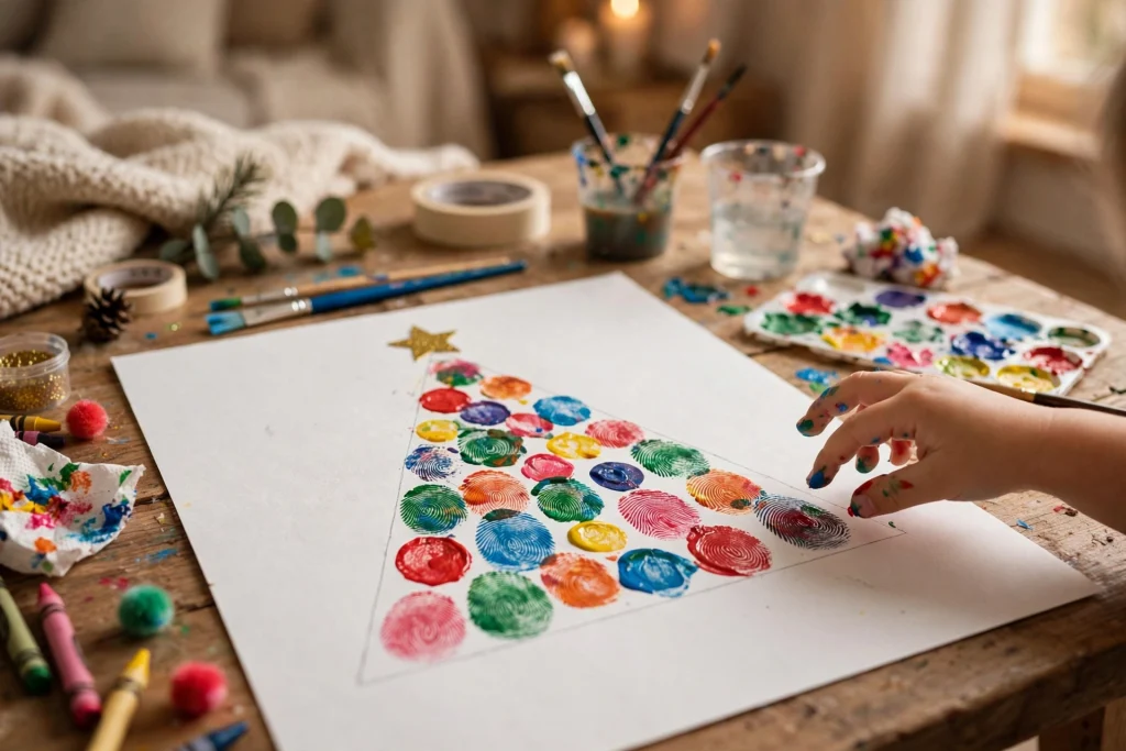 Fingerprint Christmas tree craft for preschoolers