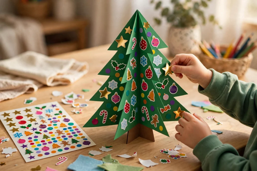 Sticker Christmas tree craft for toddlers