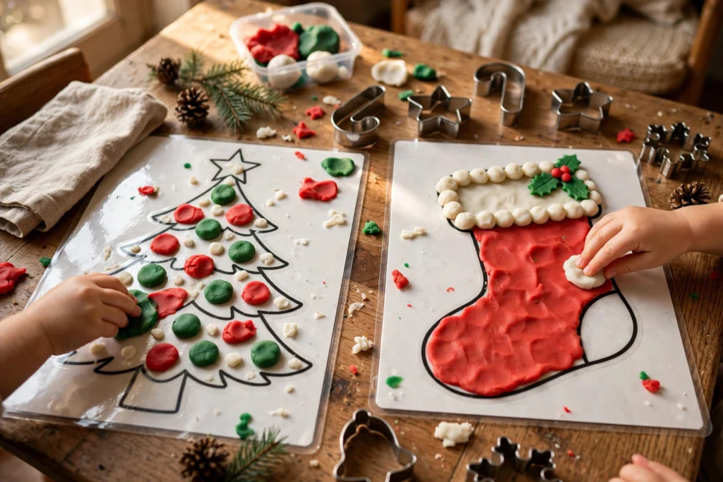 Christmas playdough mats activity for preschoolers