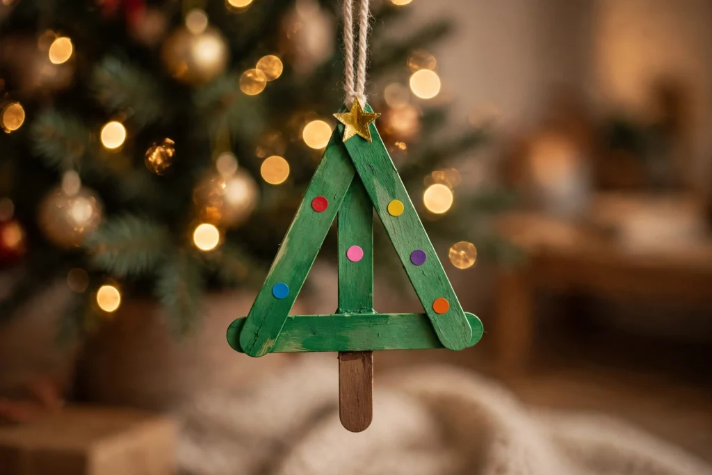 Popsicle stick Christmas tree ornament craft