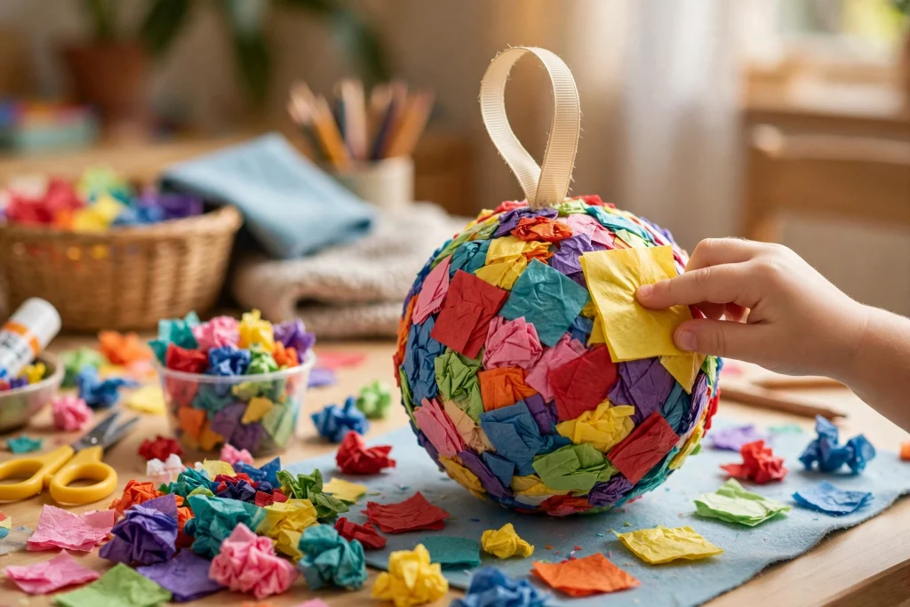 Tissue paper mosaic ornament ball craft
