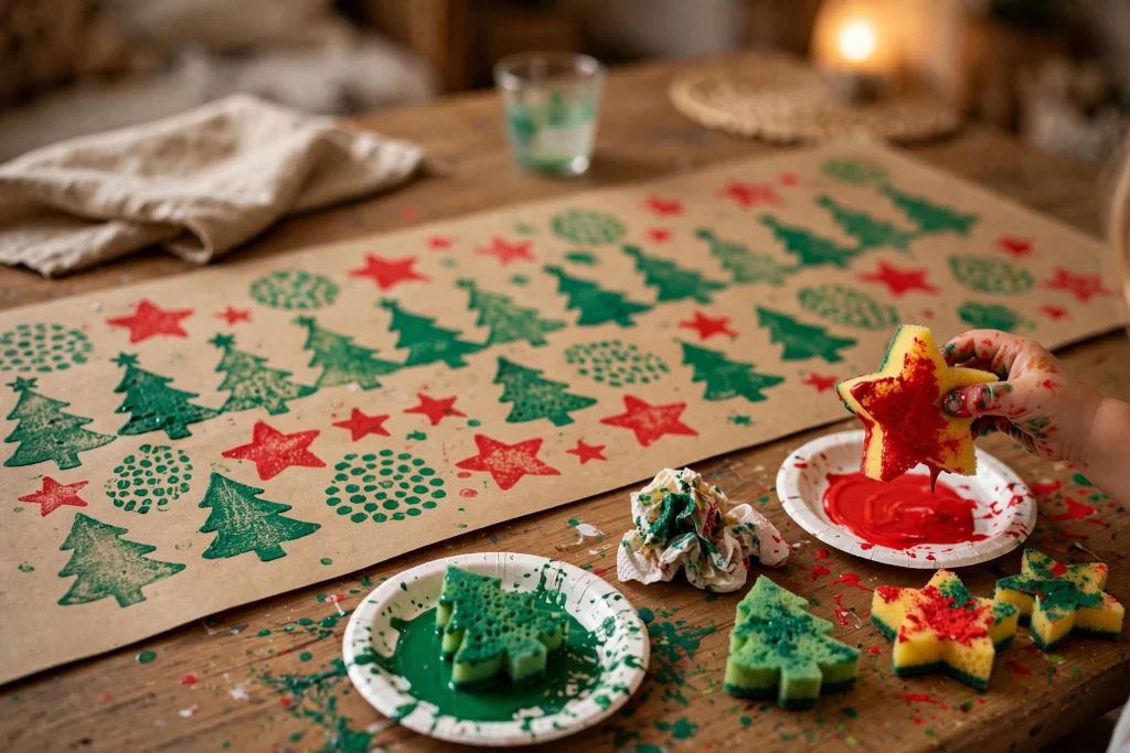 Sponge-painted Christmas wrapping paper