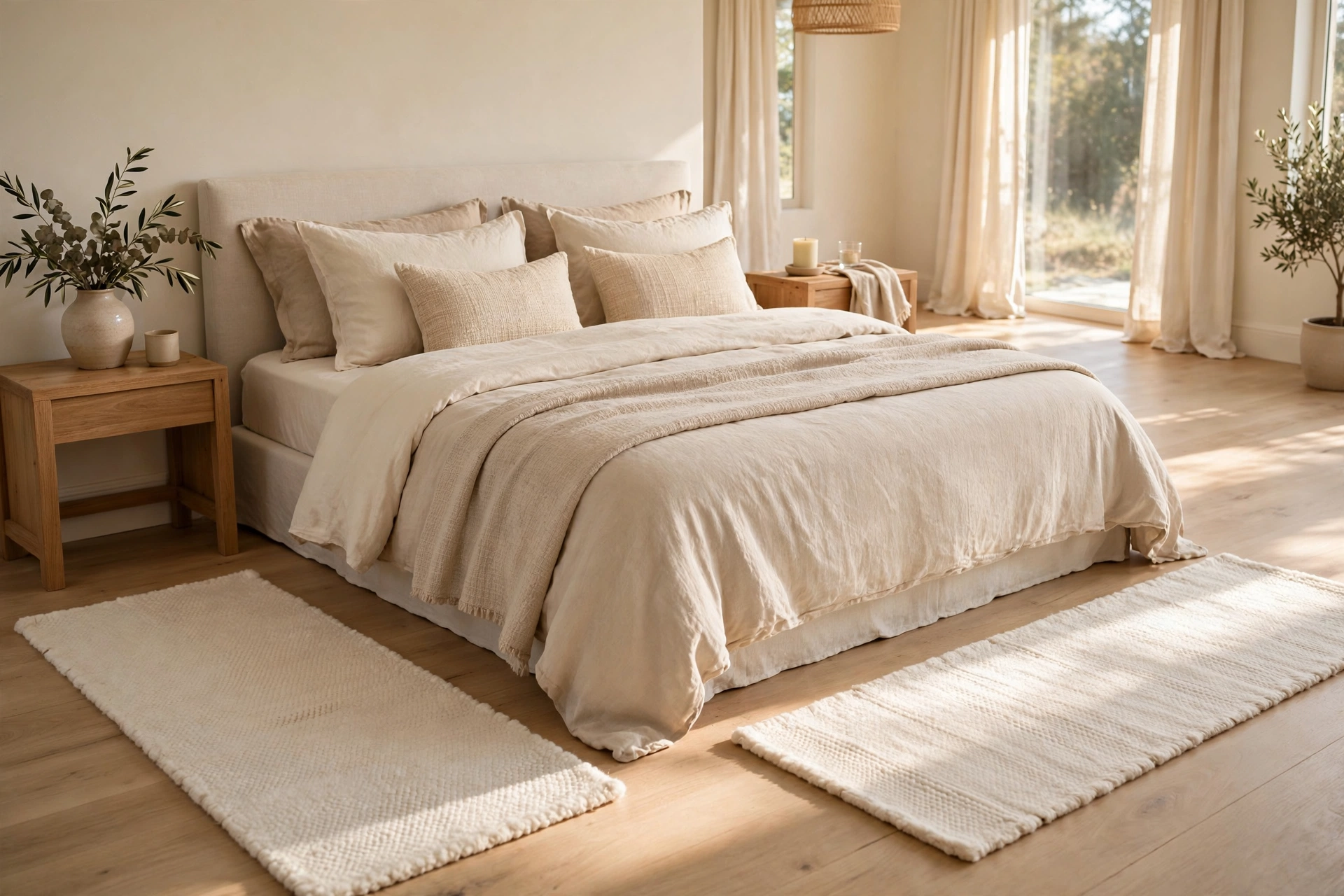 Soft rug runners along both sides of a bed