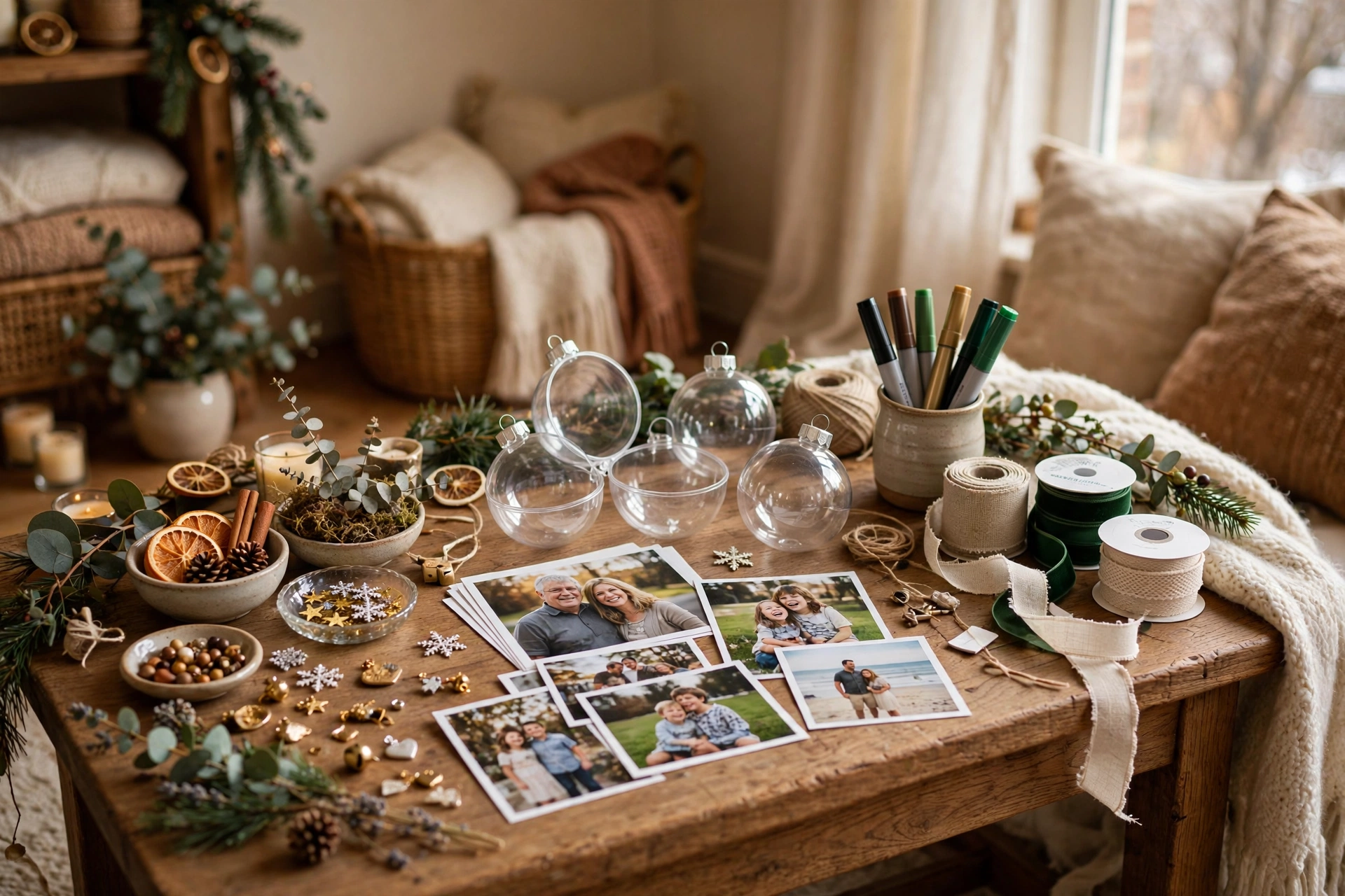 Clear fillable Christmas ornaments for a memory ornament station