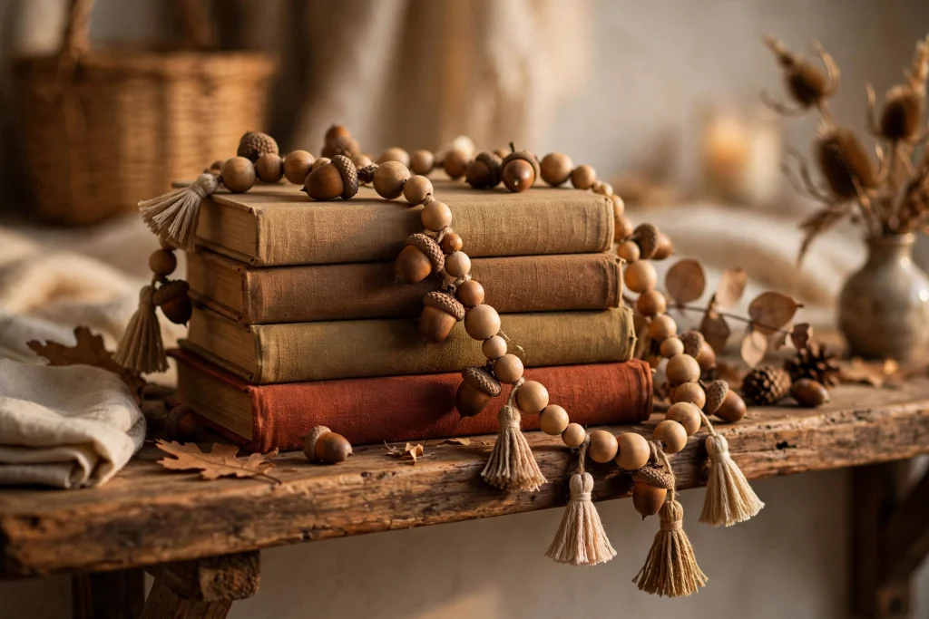 Wood bead and acorn garland — easy fall craft