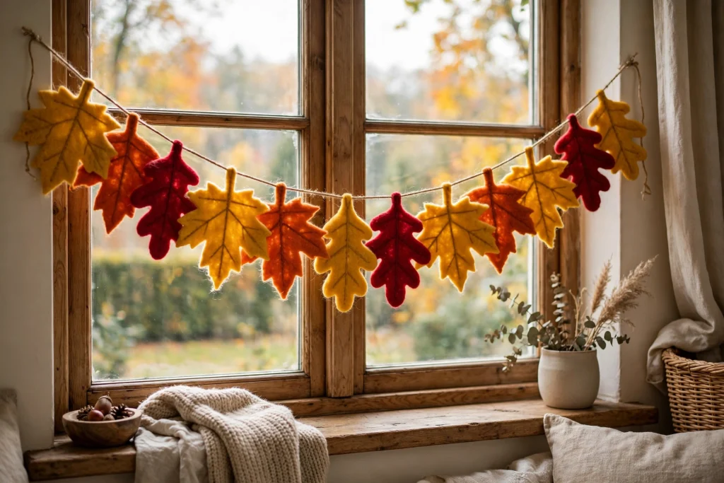 Felt autumn leaf garland — cozy fall craft for adults