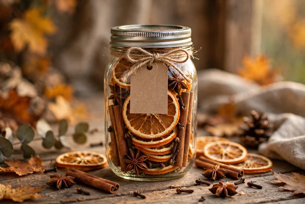 Autumn simmer pot gift kit with dried oranges and cinnamon