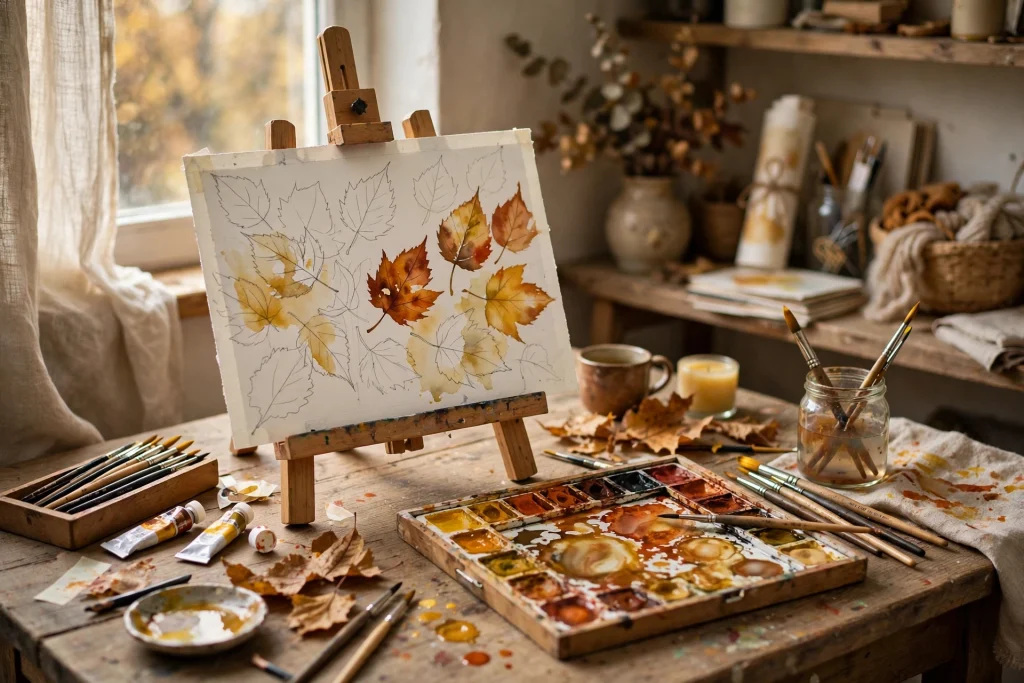 Painting autumn watercolors — a relaxing fall craft for adults