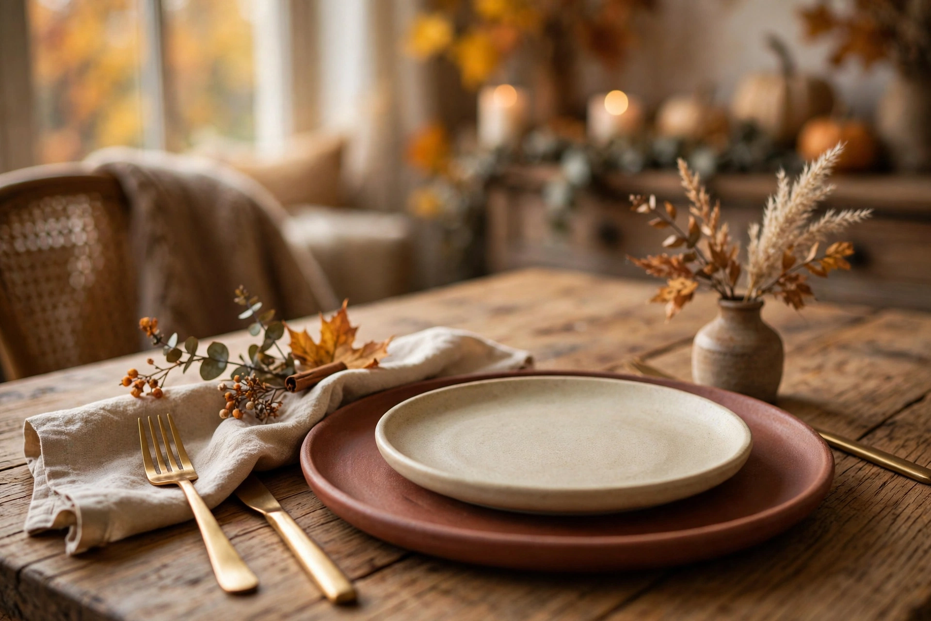 Layered autumn-tone stoneware plates