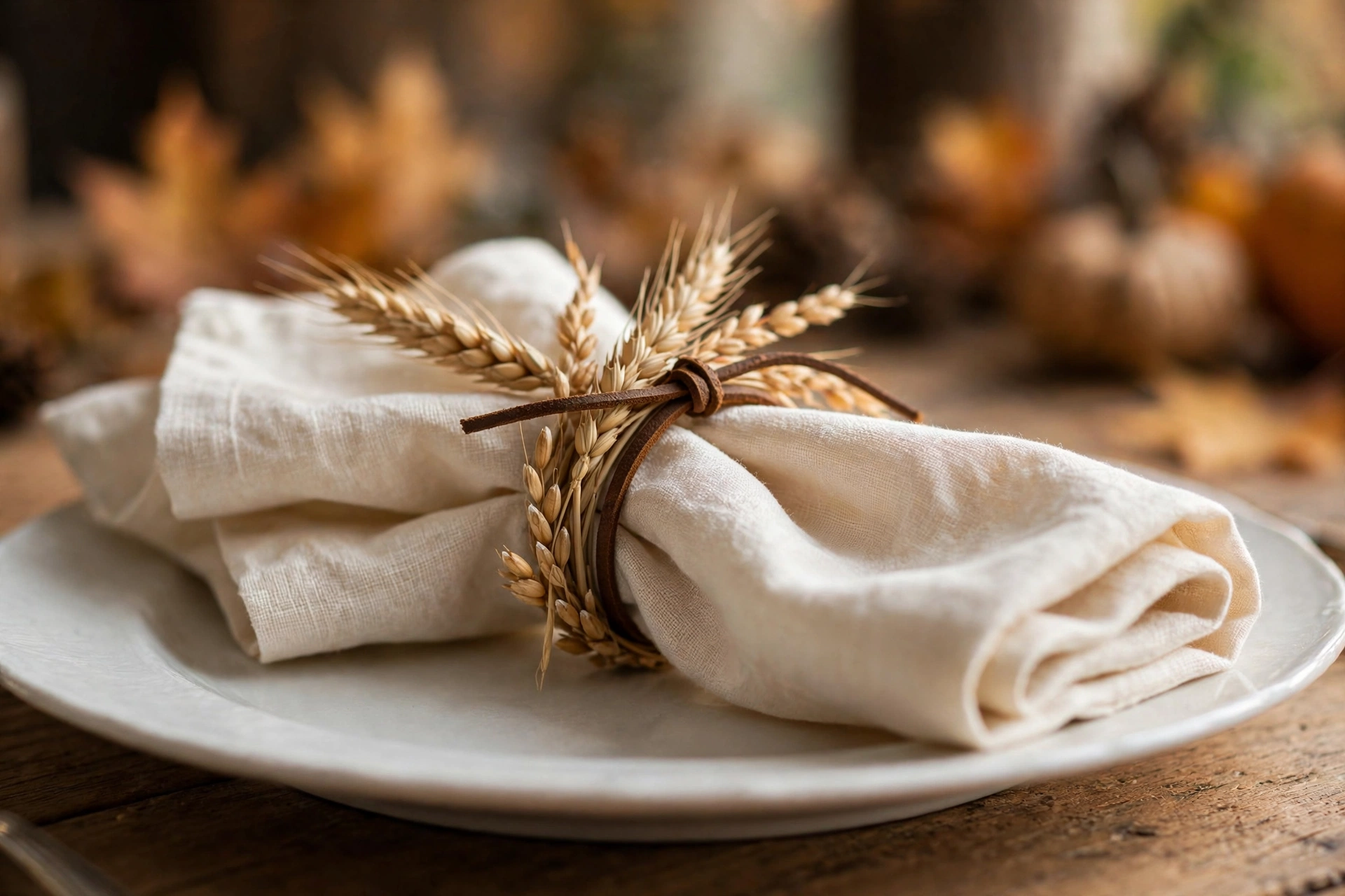 Dried wheat sprig napkin rings