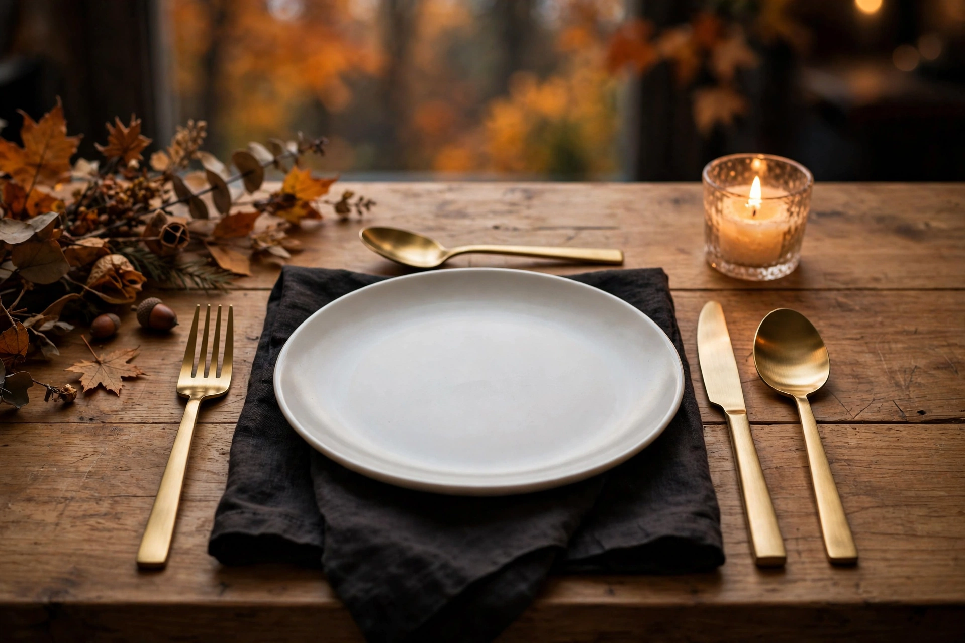 Brushed gold flatware place setting