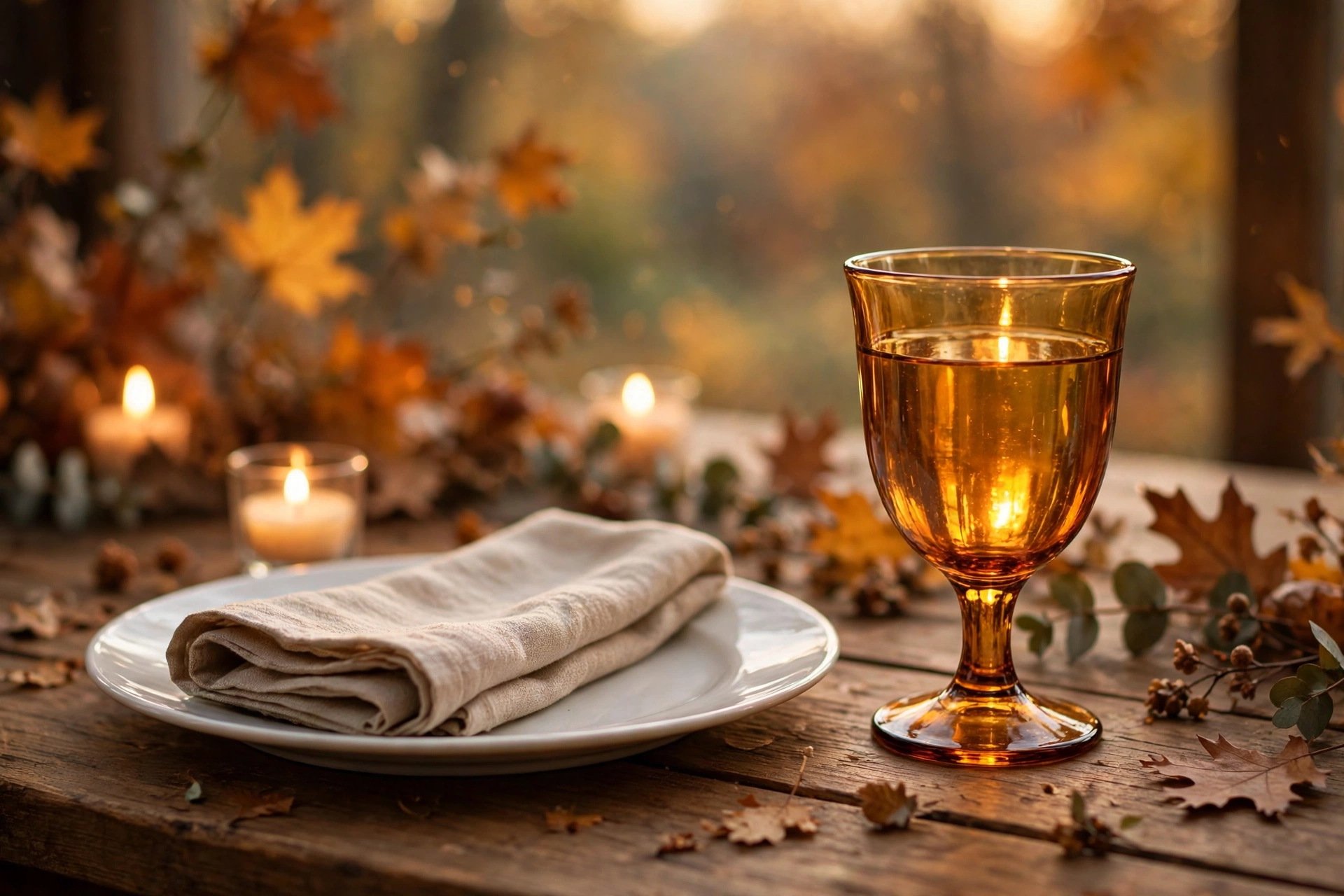Amber glassware at a fall place setting