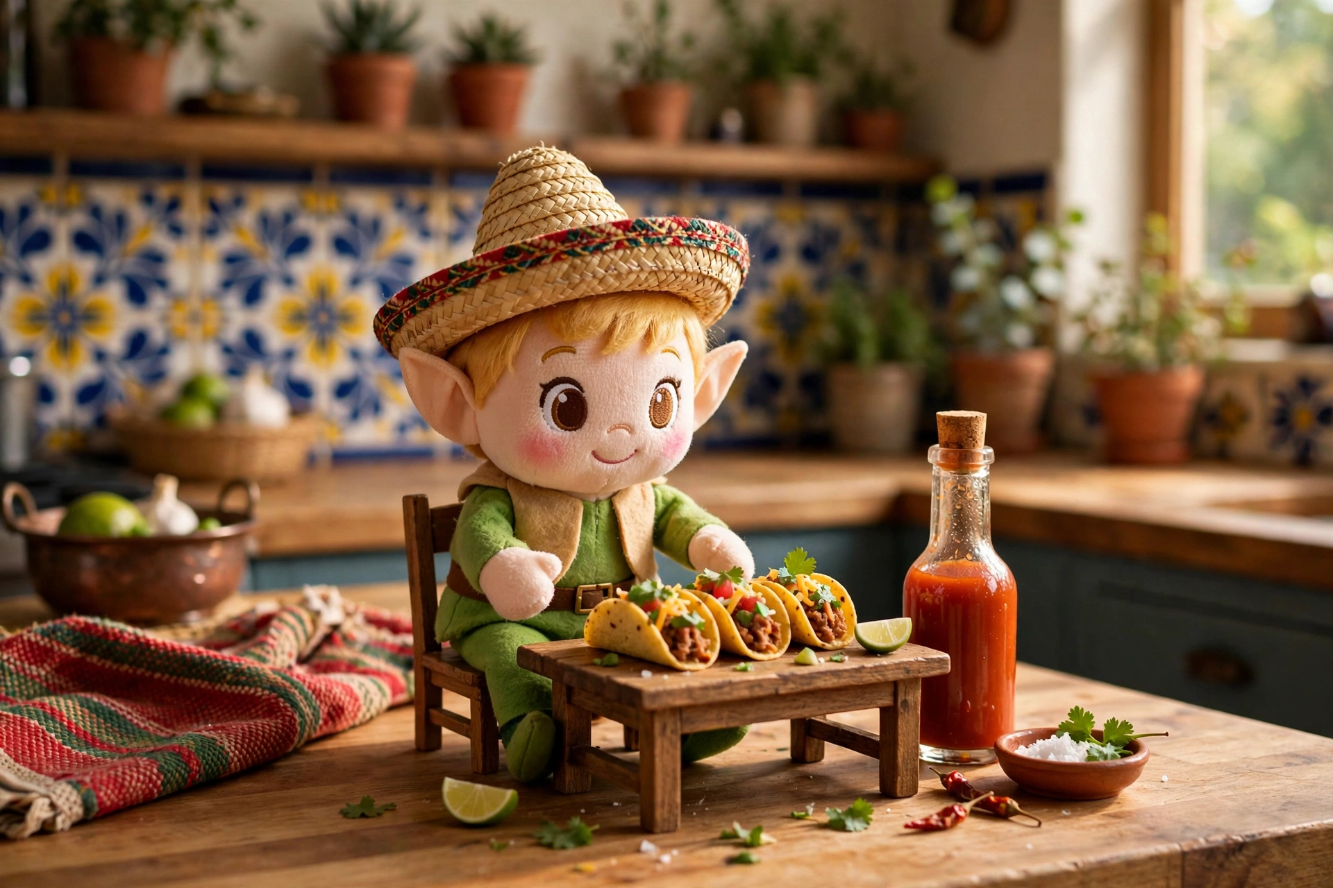 Elf on the Shelf wrapped in a tortilla as a taco for Taco Tuesday