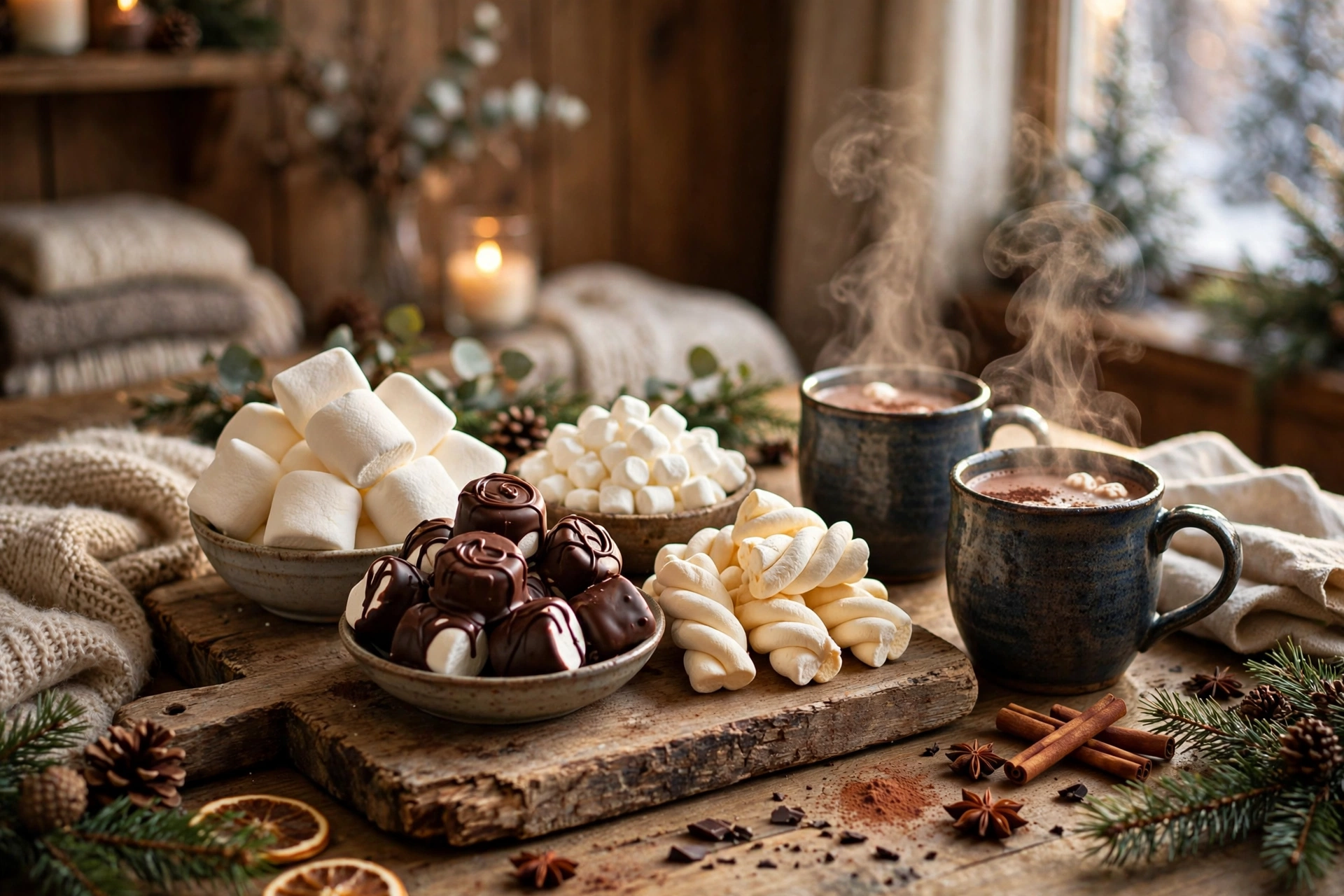 Assorted gourmet marshmallows displayed on a tiered stand