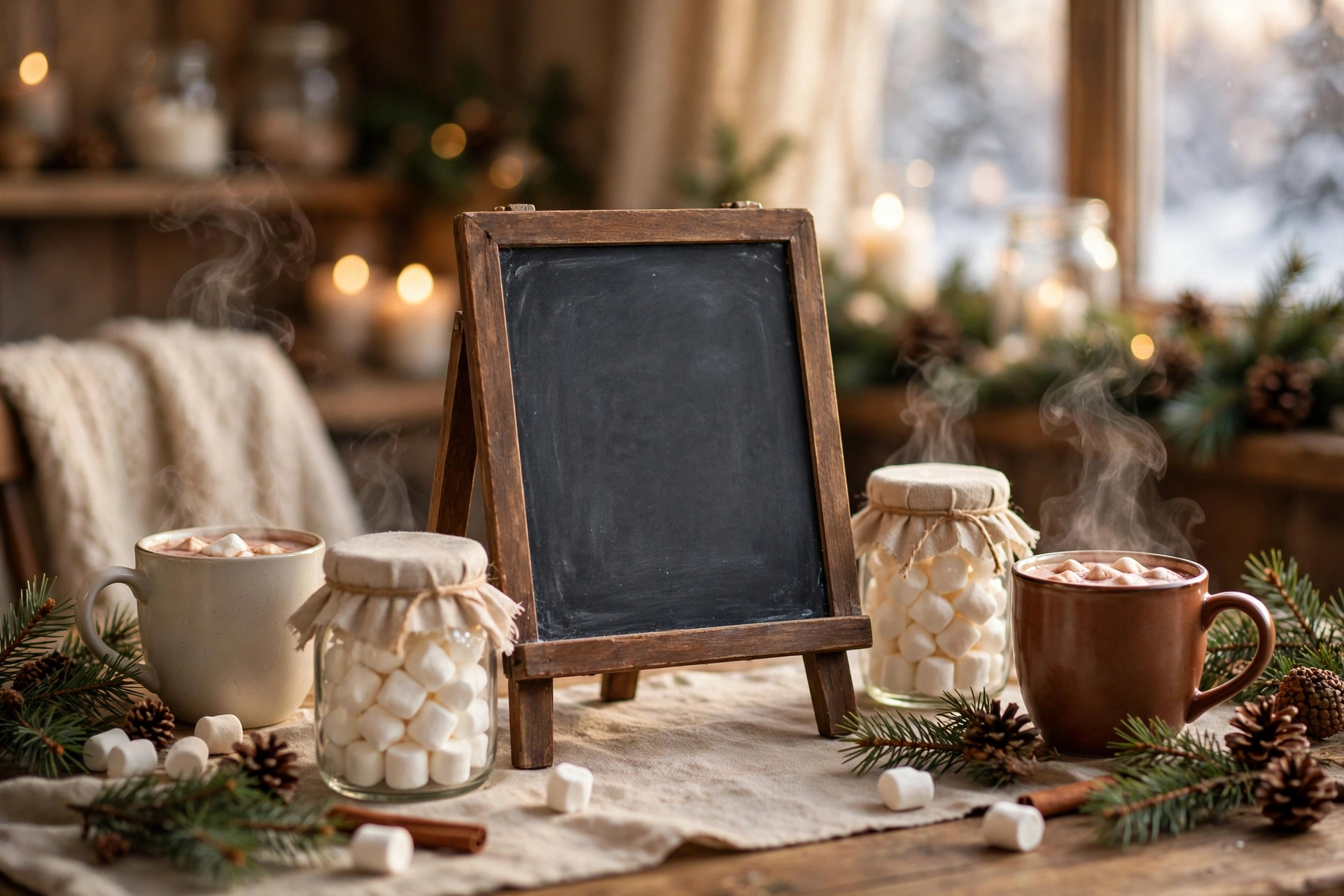 Chalkboard sign for a hot cocoa bar with topping labels