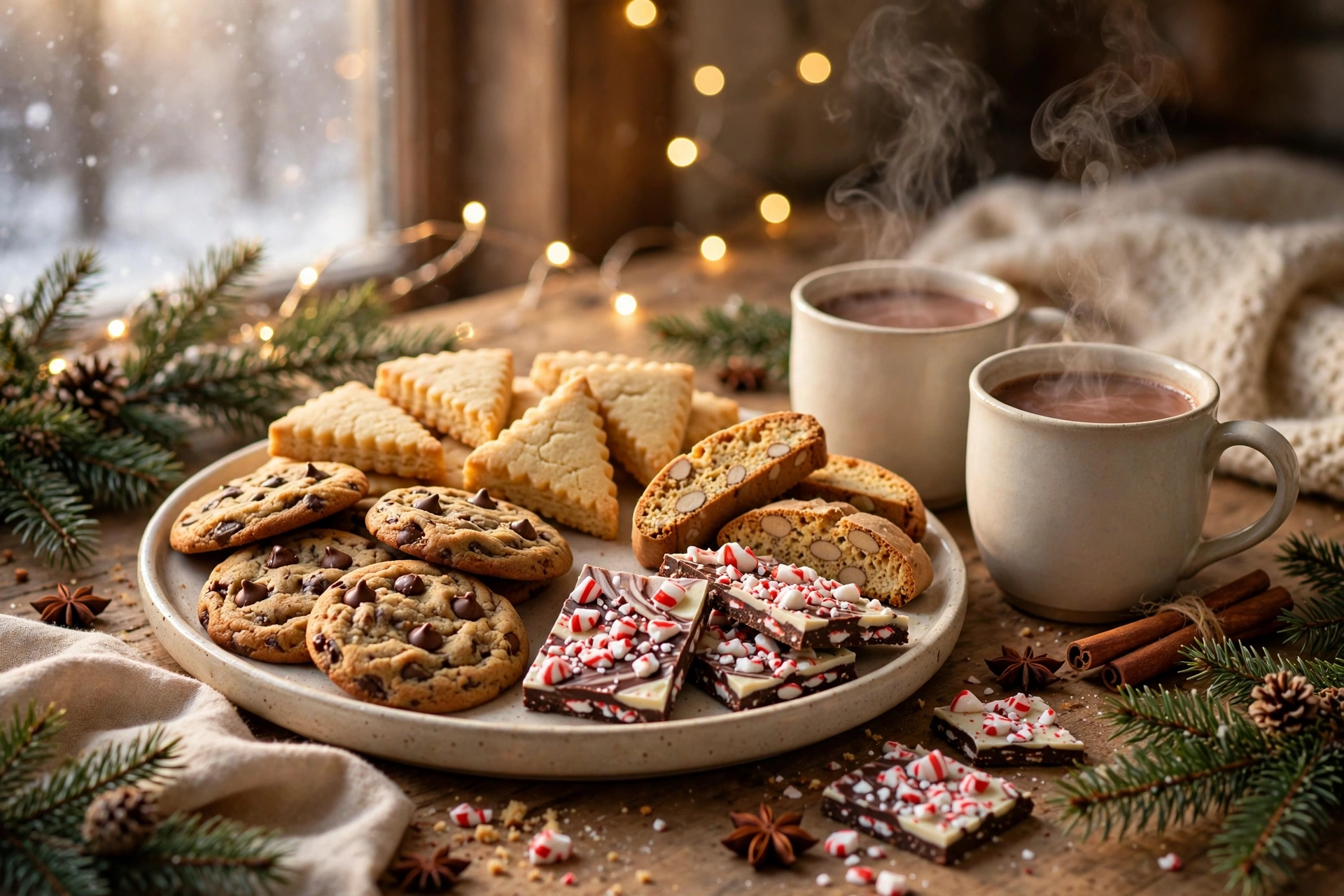 Plate of biscotti and shortbread cookies for dunking in cocoa