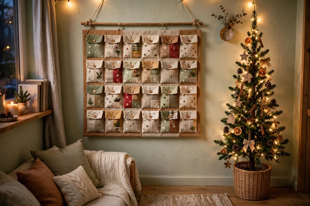 Fabric advent calendar wall display counting down December
