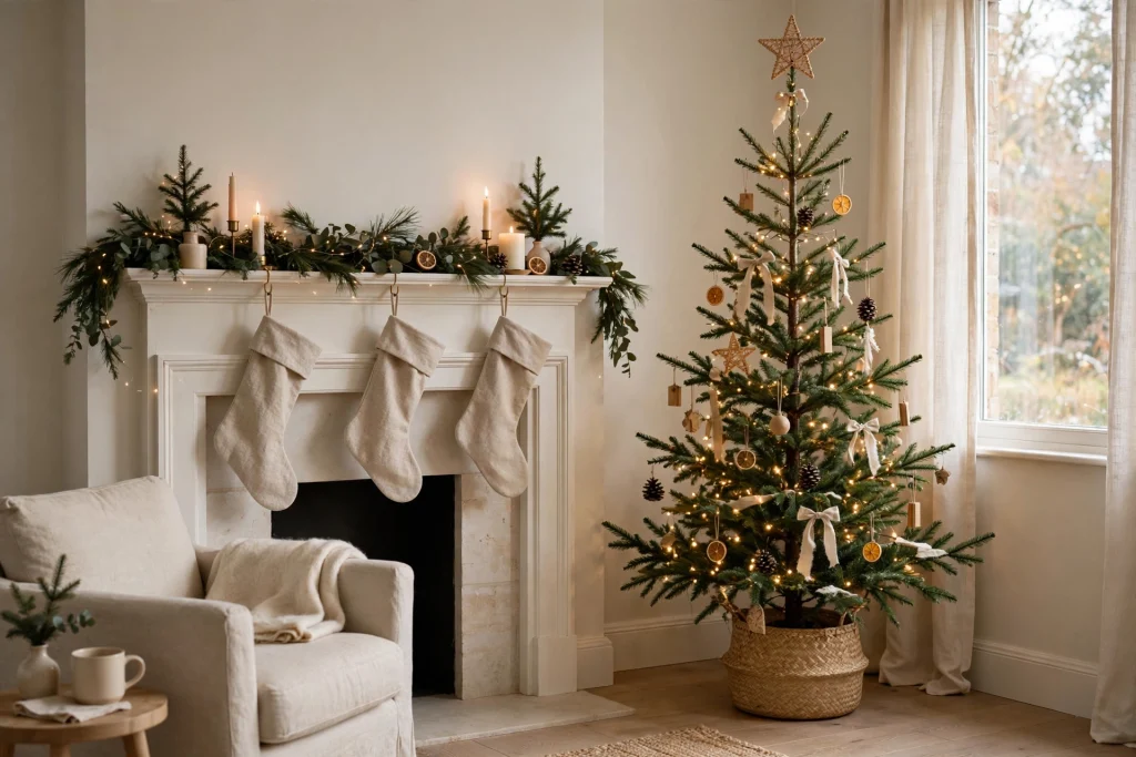 Edited clutter-free small living room ready for Christmas decorating