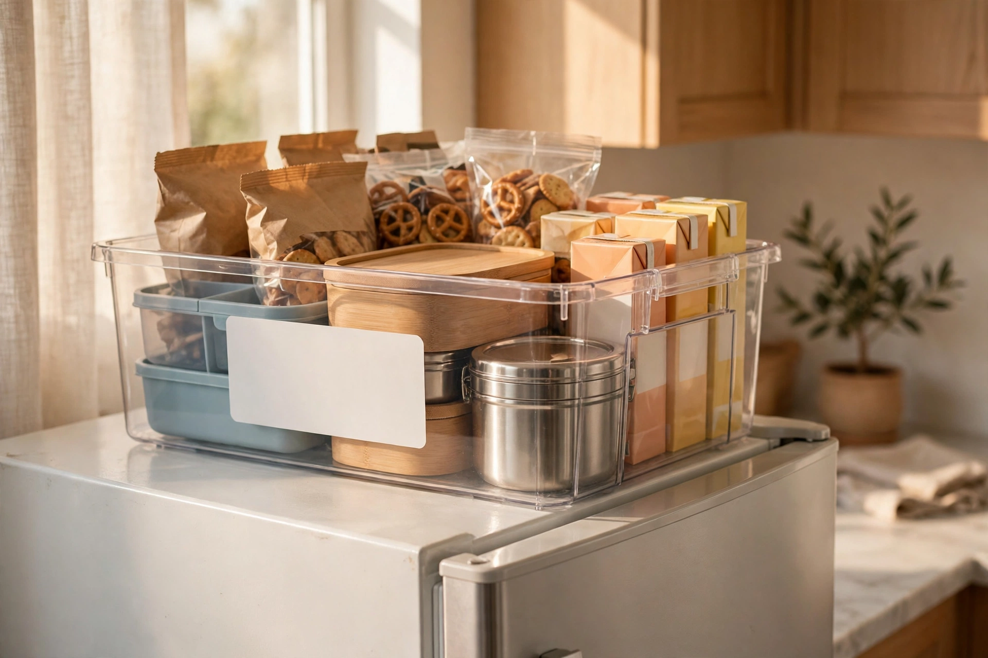 Use Labeled Bins for Lunch-Packing Supplies