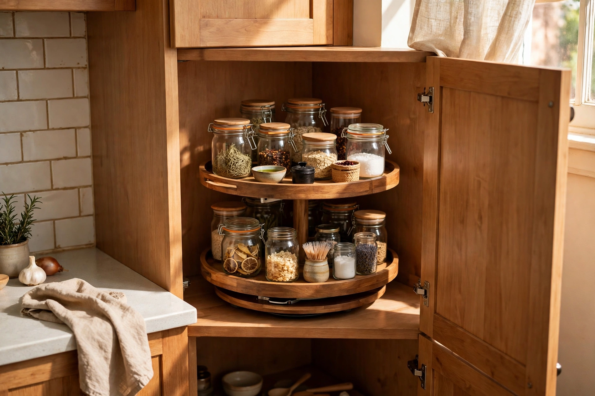 Drop a Lazy Susan Into Corner Cabinets