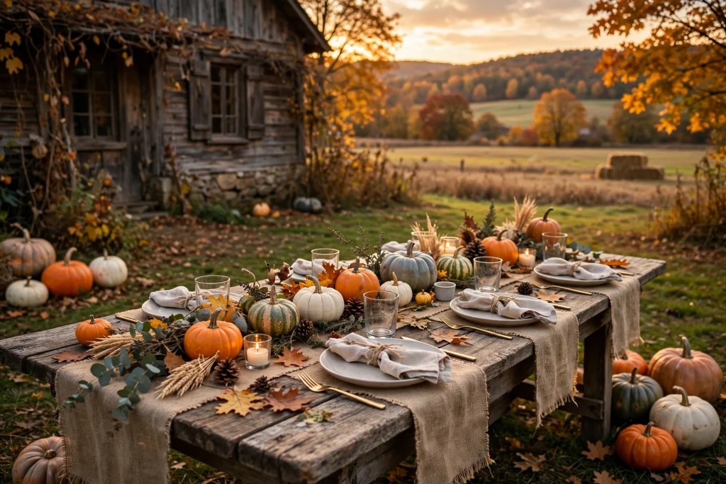 A burlap table runner — thanksgiving table decor ideas