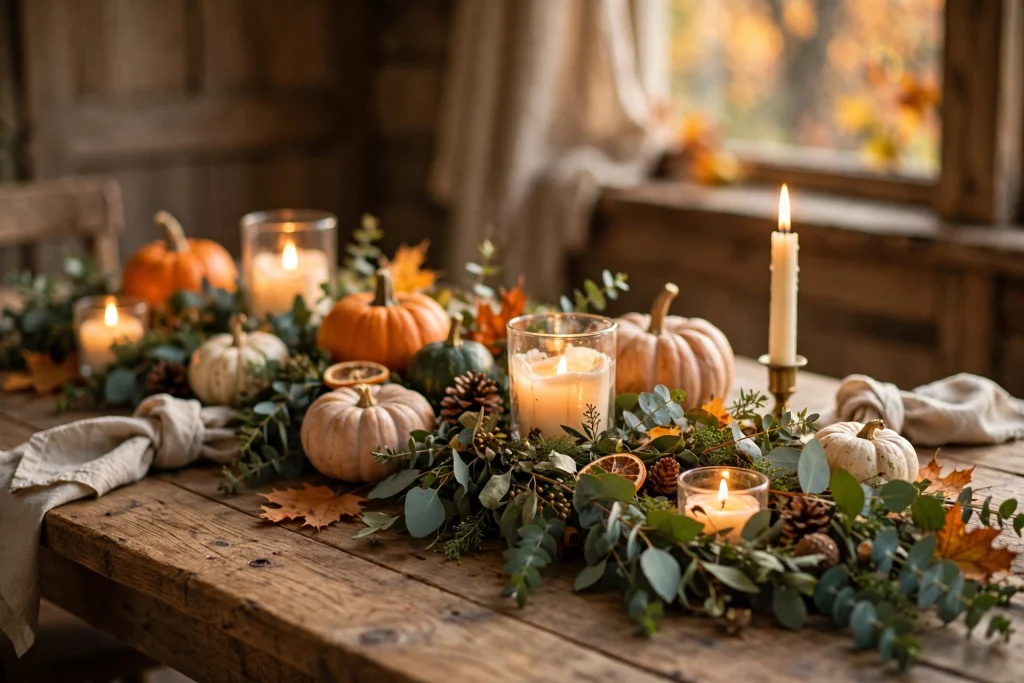 A eucalyptus garland — thanksgiving table decor ideas