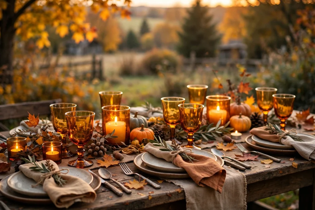 Amber glassware — thanksgiving table decor ideas