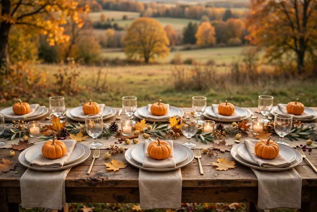 Mini pumpkin place settings — thanksgiving table decor ideas