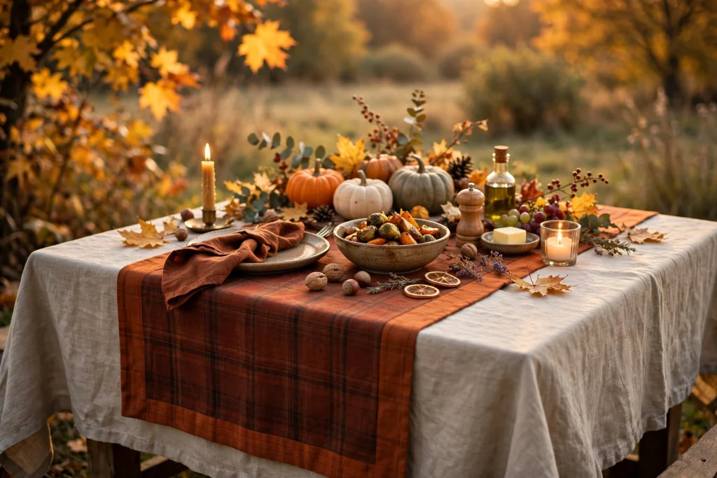 Layered linens — thanksgiving table decor ideas