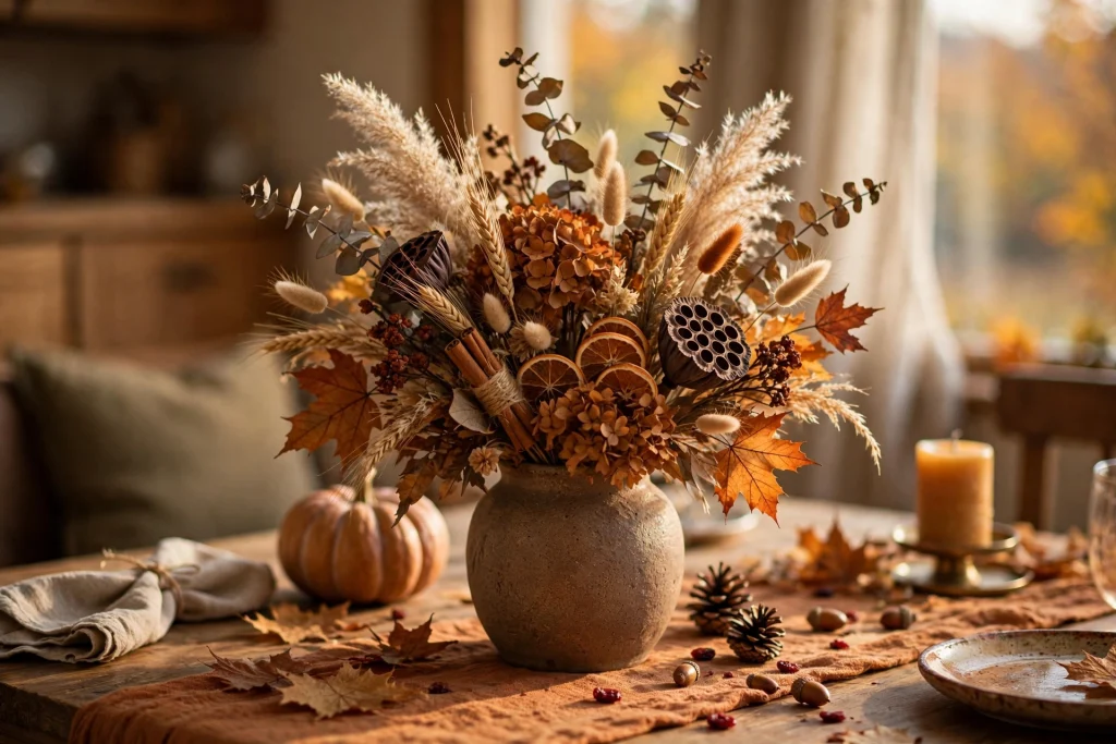 Dried floral centerpiece — thanksgiving table decor ideas