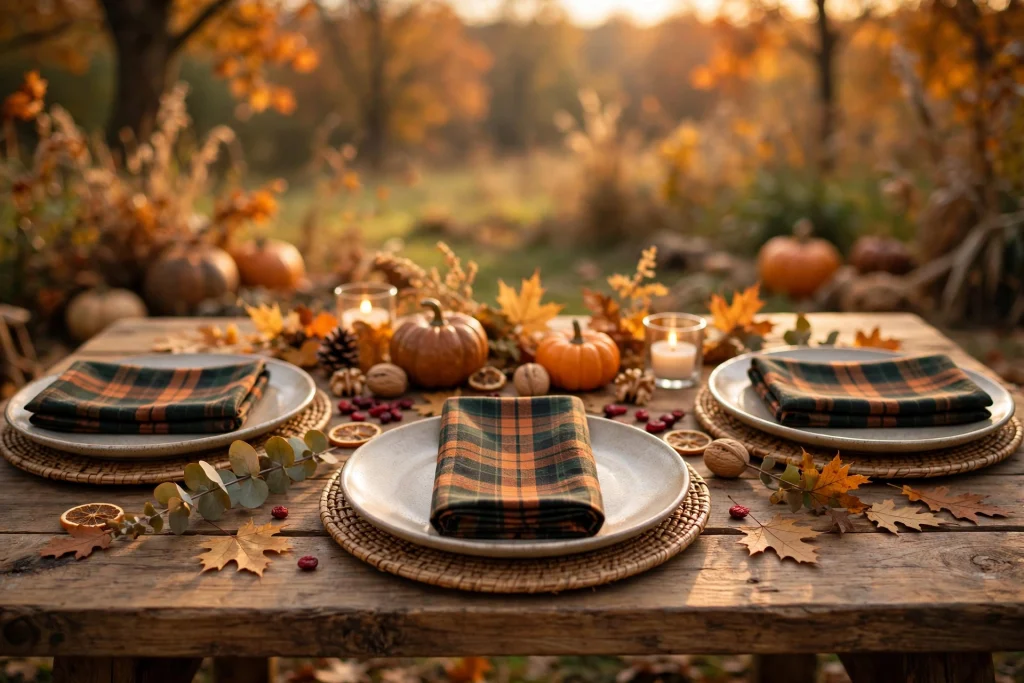 Plaid or check napkins — thanksgiving table decor ideas