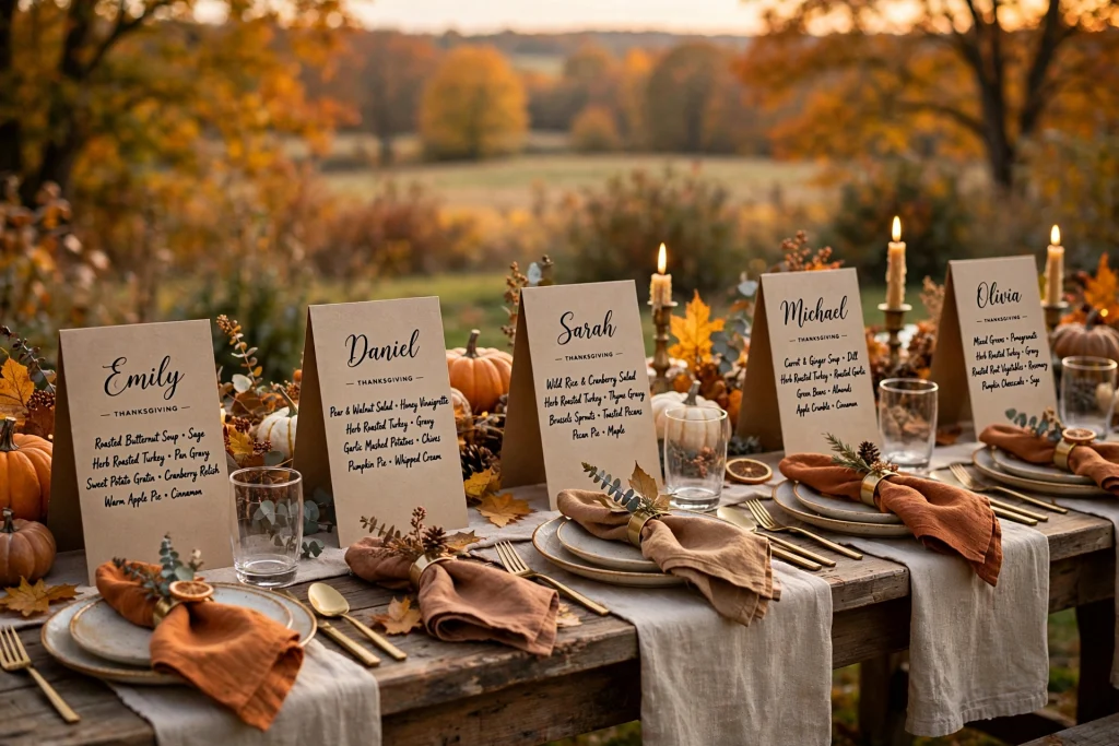 Personalized menu cards — thanksgiving table decor ideas