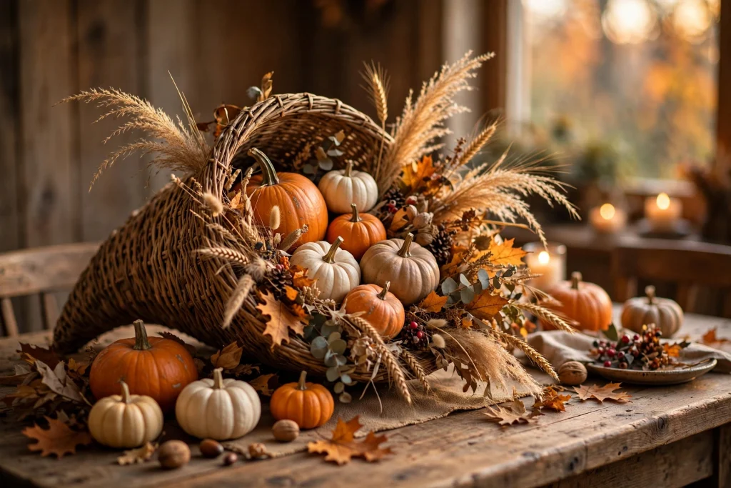 A cornucopia centerpiece — thanksgiving table decor ideas