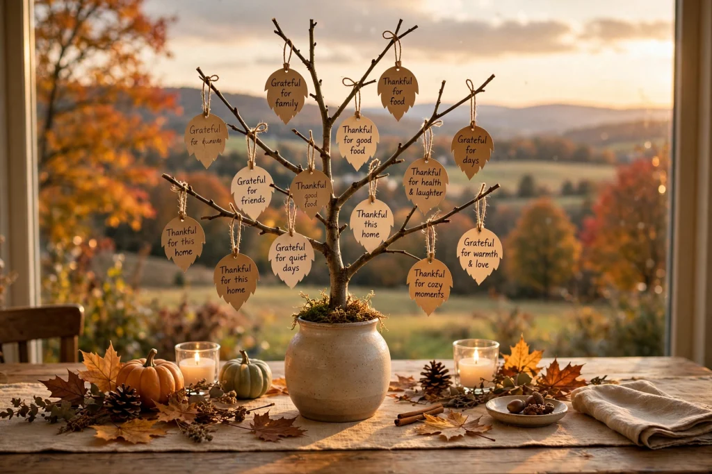 A gratitude tree — thanksgiving table decor ideas